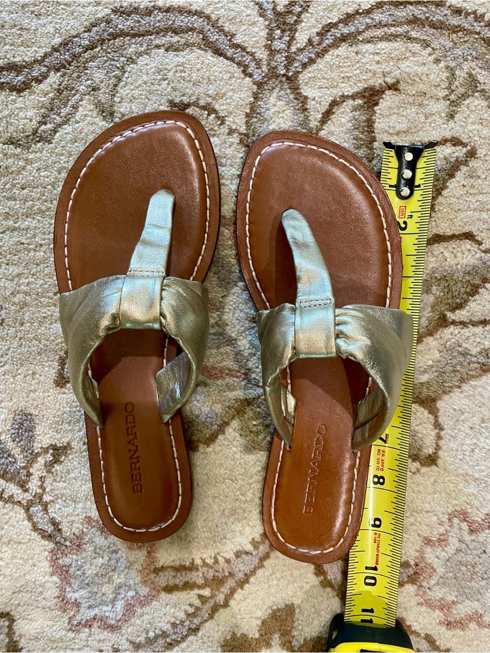 Bernardo Champagne/Gold Leather Knotted Thong Sandals